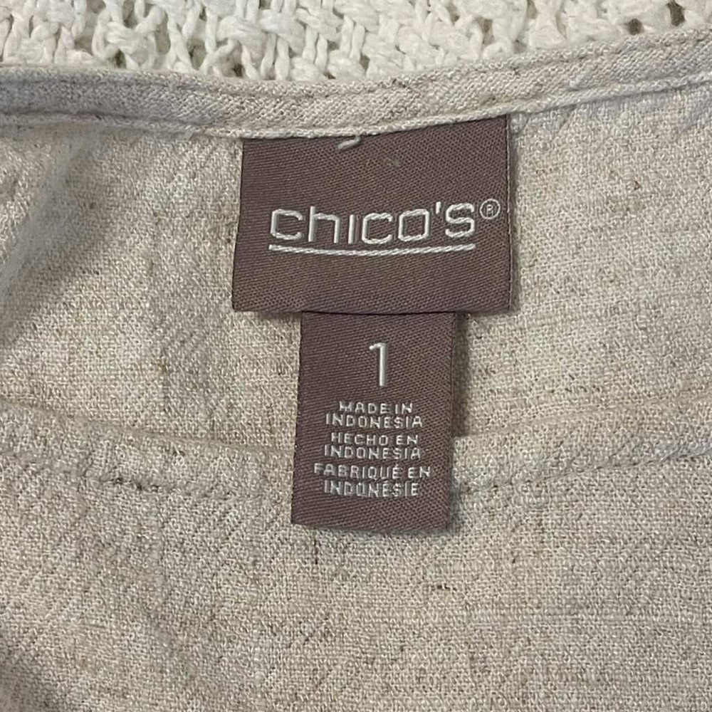 Chicos 2 Piece Linen Blend Set Oatmeal Beige Boxy Top Straight Leg Pants Size 1 - Picture 3 of 16